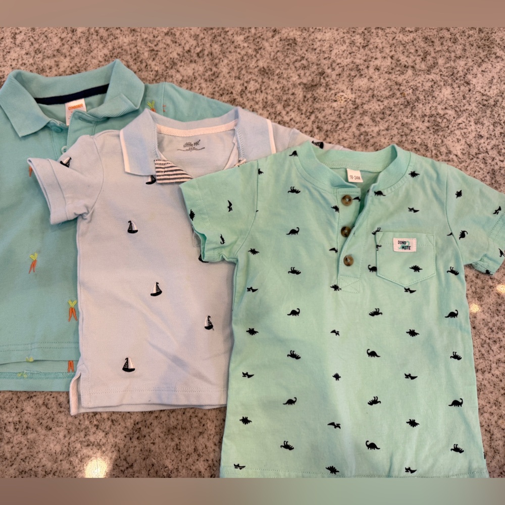 Toddler Boy (18-24mo) Polo/T-Shirts (3) Mint and Light Blue Kids